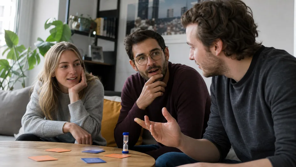 Drei Freunde denken über eine schwierige Tabu-Erklärung nach