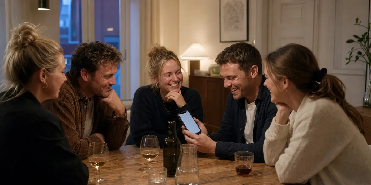 Venner ved et bord spiller spørgsmålsspil