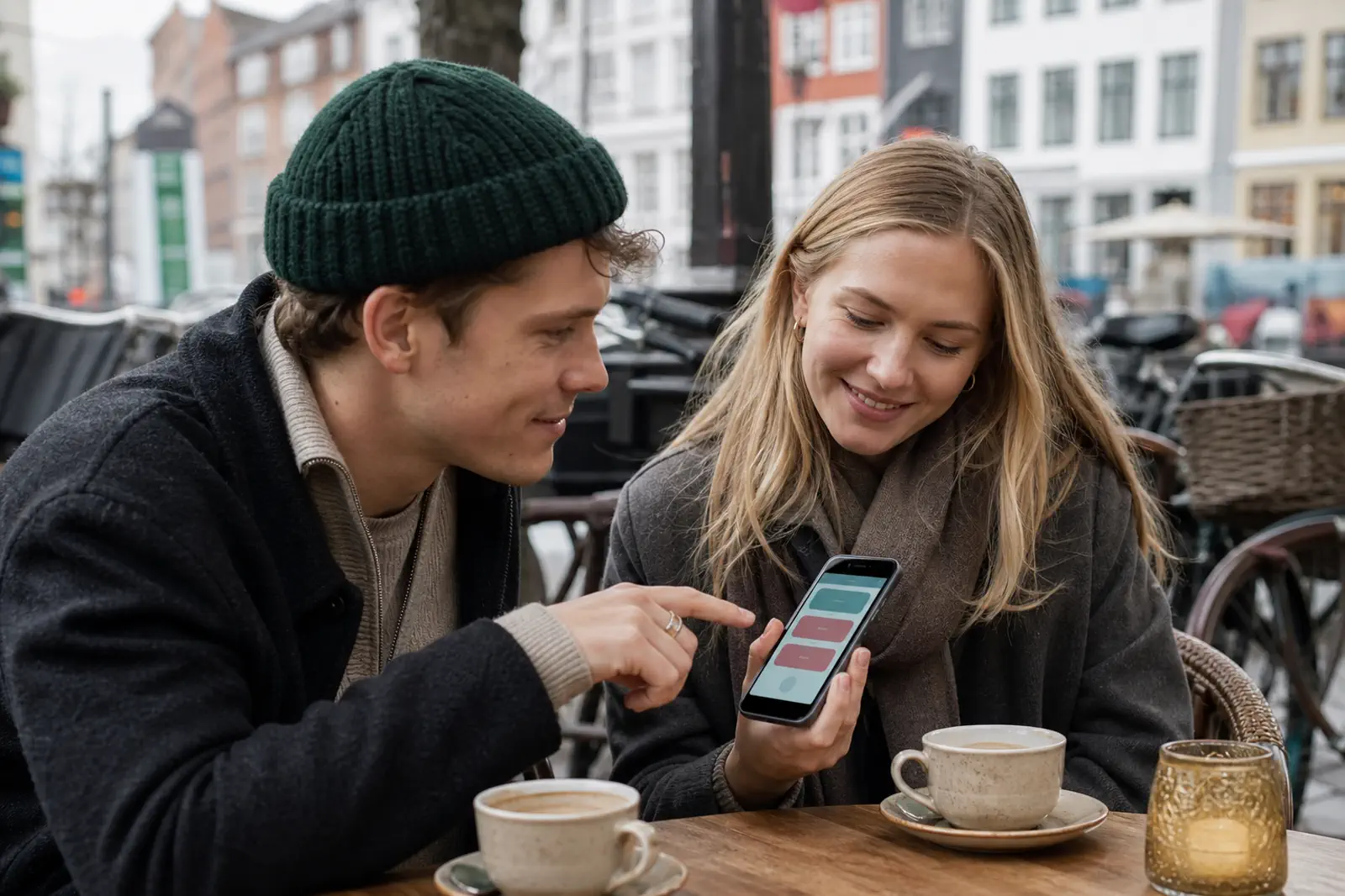 To venner på café med et spil