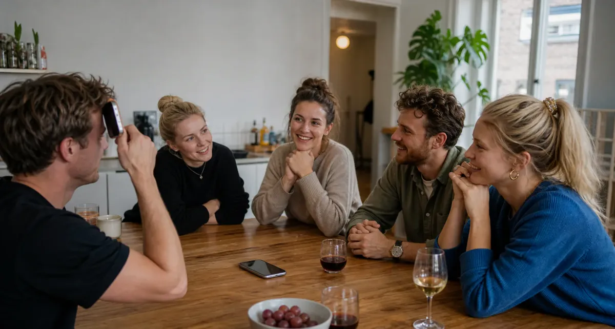 Venner spiller imposter spil omkring et bord