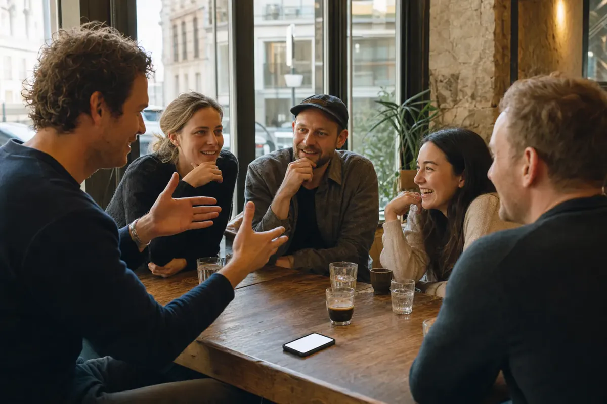 Venner diskuterer spor i et imposter spil