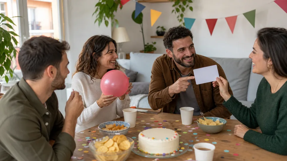 Grupo de amigos jugando en un cumpleaños