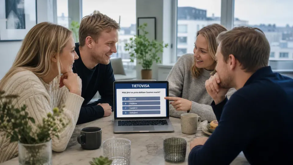 Ystävät pelaavat tietovisaa netissä