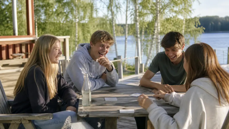 Teinit pelaavat kevyttä totuus vai tehtävä -peliä mökillä