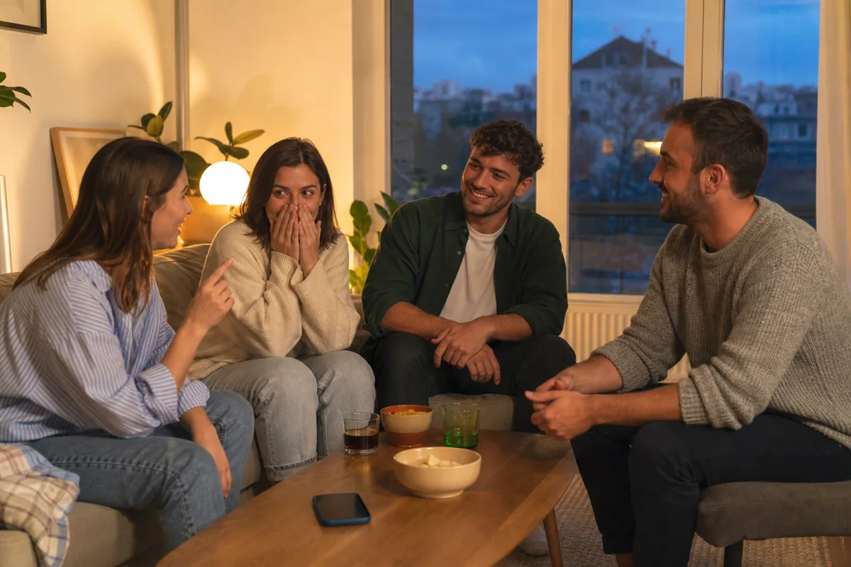Prijatelji igraju da ili ne igru za stolom
