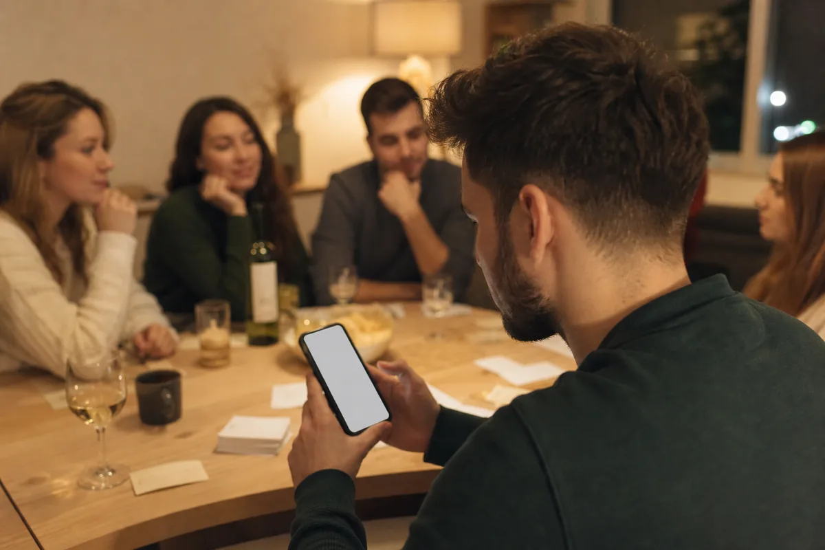 Igrač tajno gleda riječ na telefonu