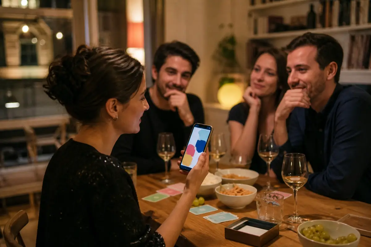 Magyar játékos egy Én még soha állítást olvas fel telefonról