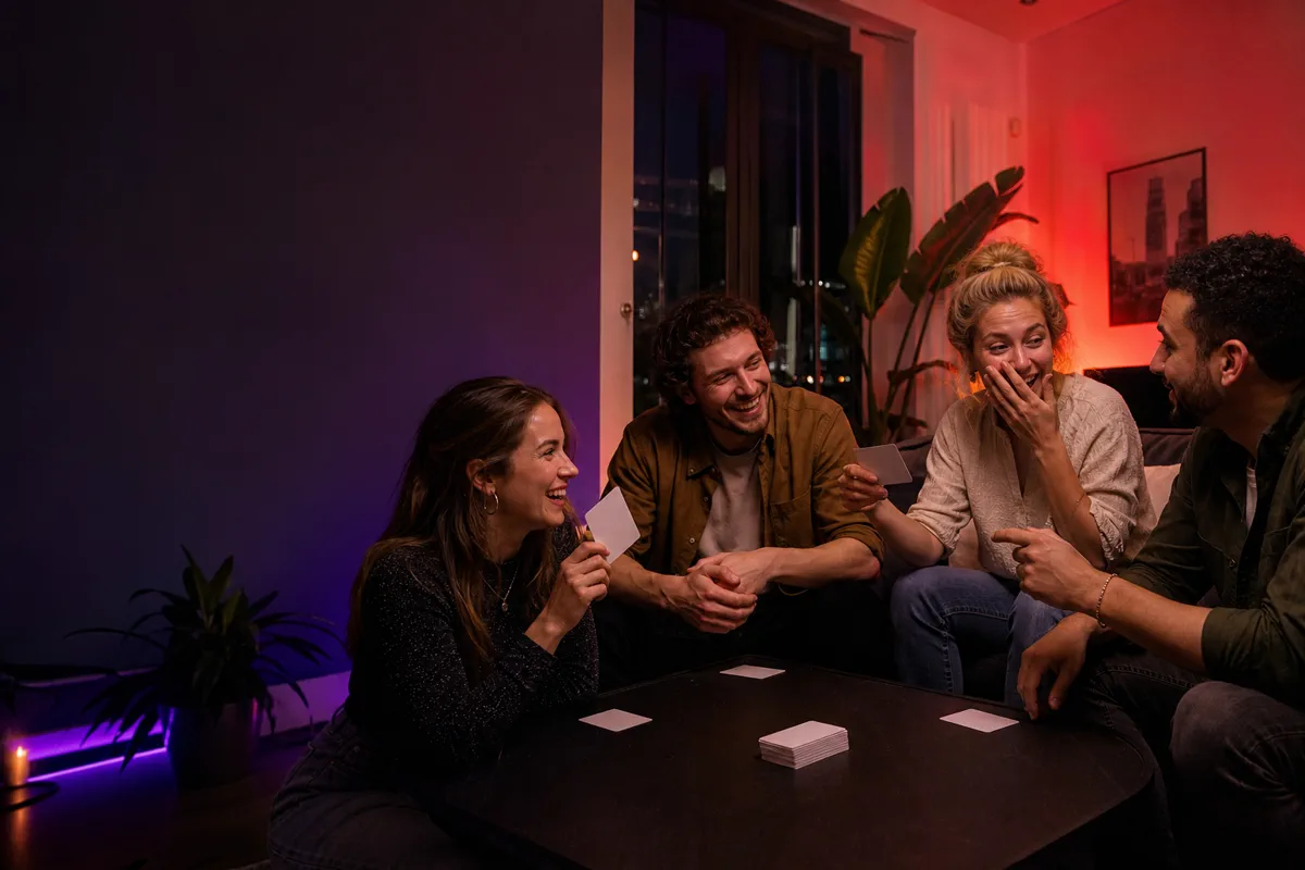 Volwassen vrienden tijdens een spannende spelavond