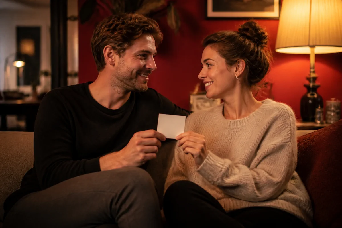 Koppel lacht samen tijdens een spelavond