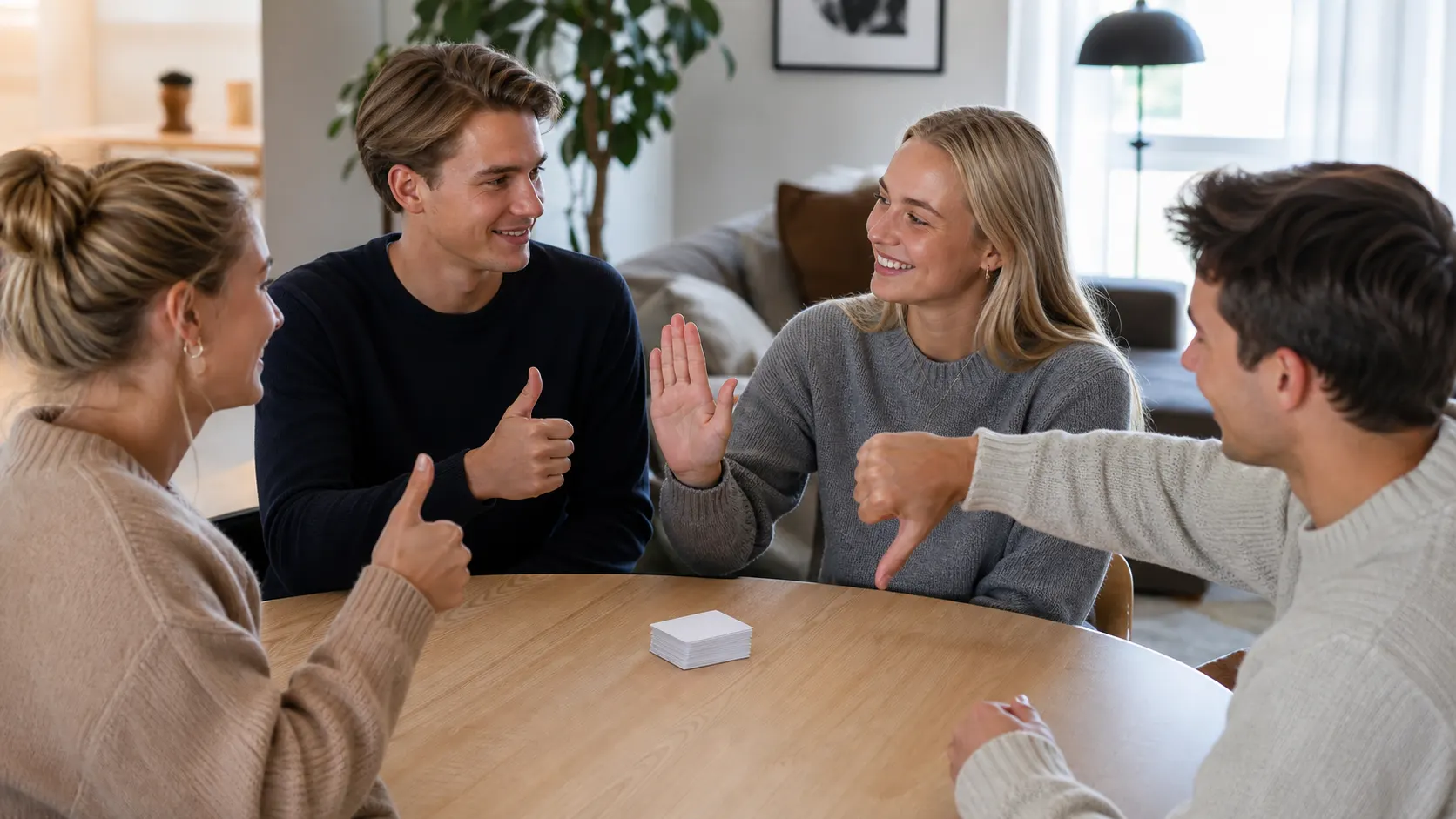Norske venner svarer ja eller nei med håndtegn