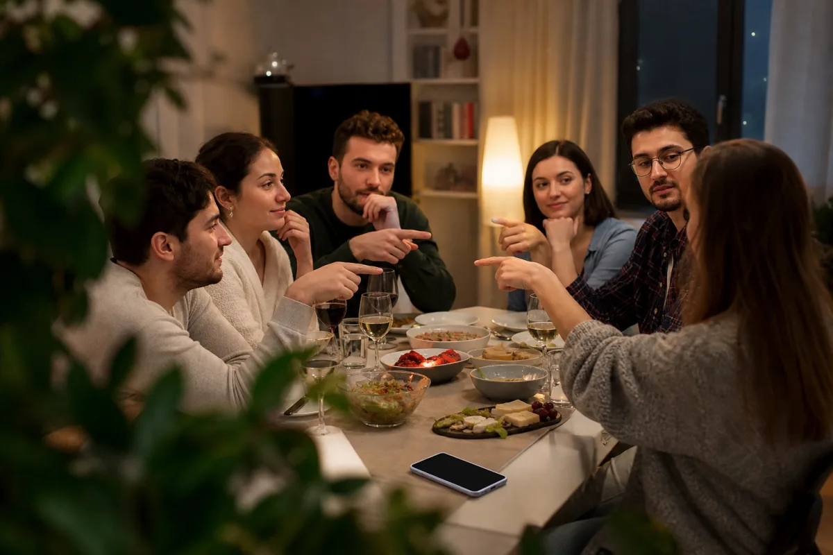 Grup de prieteni votează la masa de joc