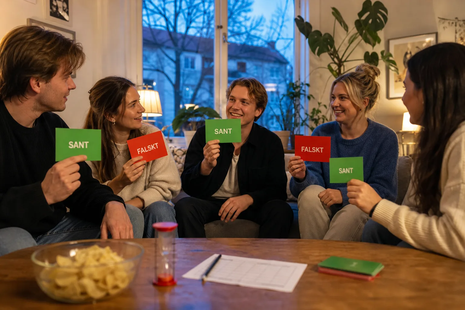Vänner visar sant och falskt under en snabb quizrunda