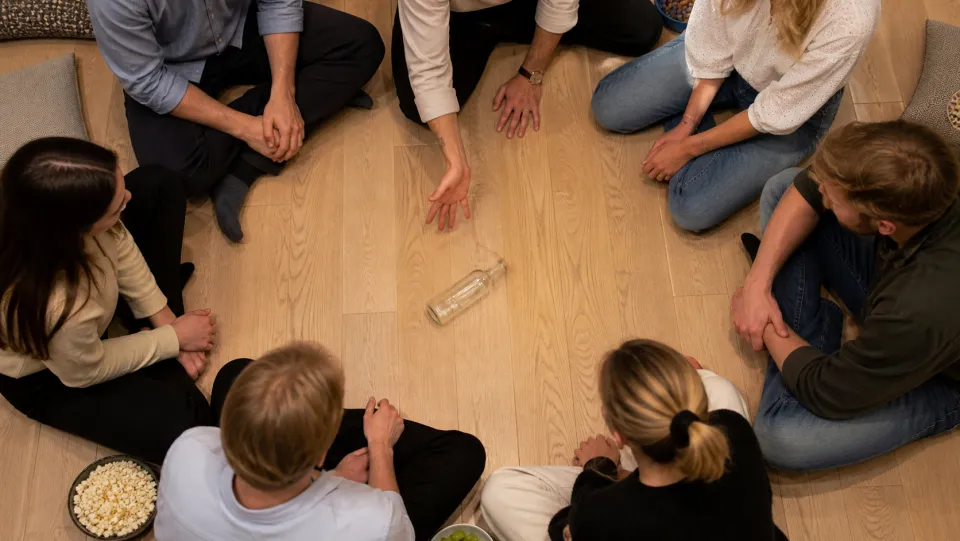 Flaska snurrar mitt i en ring