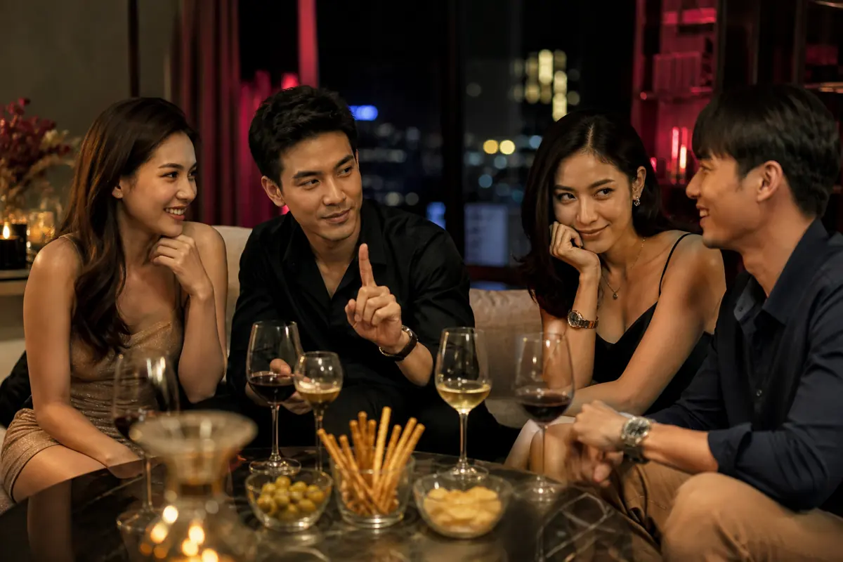กลุ่มผู้ใหญ่เล่นเกมยามค่ำ