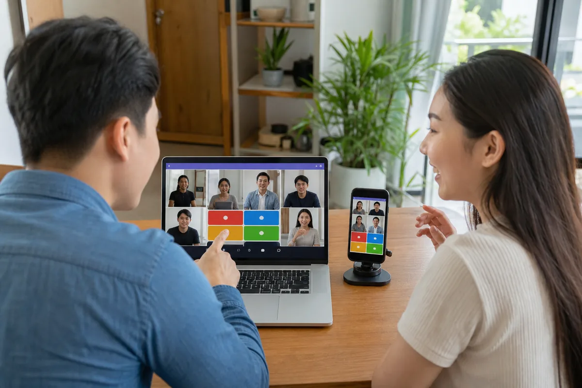 Nhóm bạn Việt Nam chơi đố vui qua cuộc gọi video