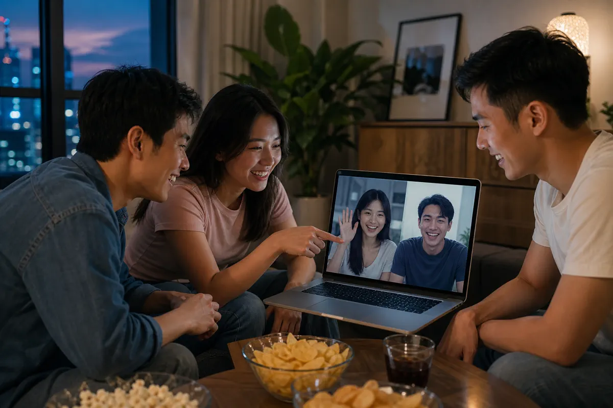 Nhóm bạn xem game trên laptop