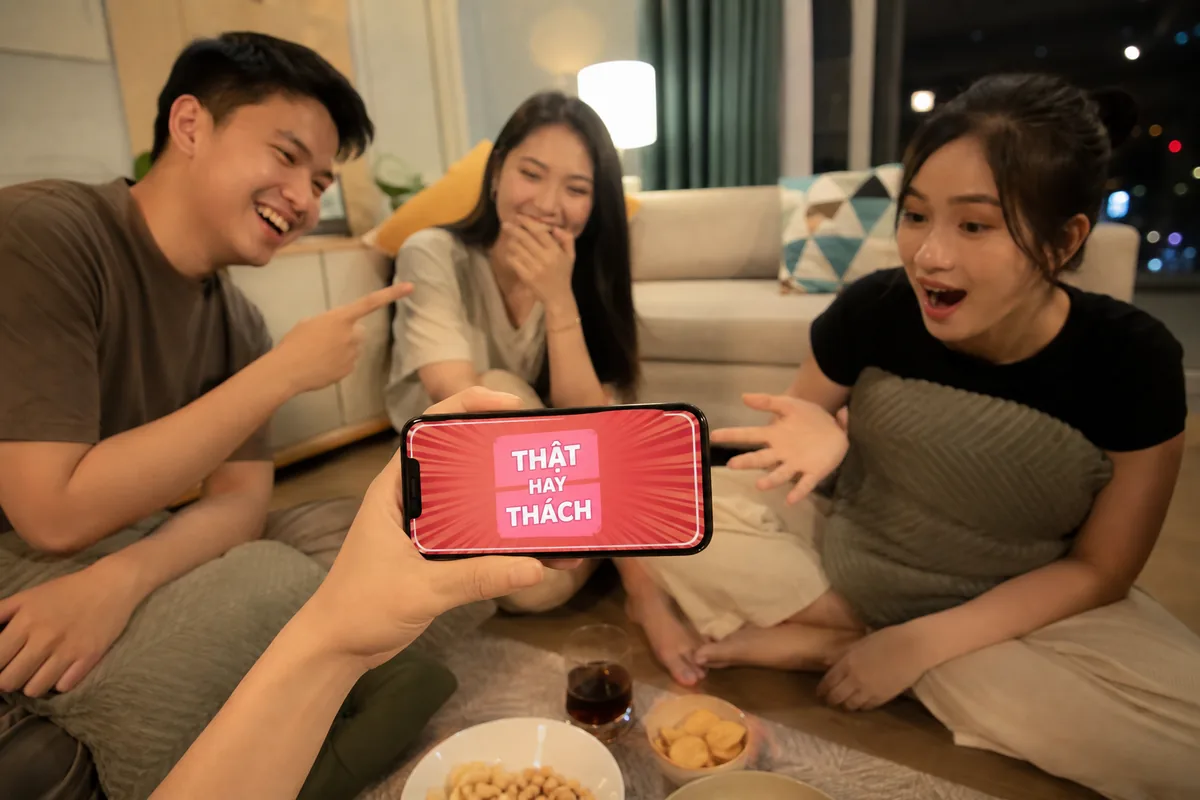 Nhóm bạn chơi trên một điện thoại