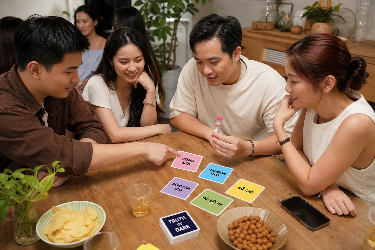 Bạn bè chọn thẻ thử thách nhiều màu