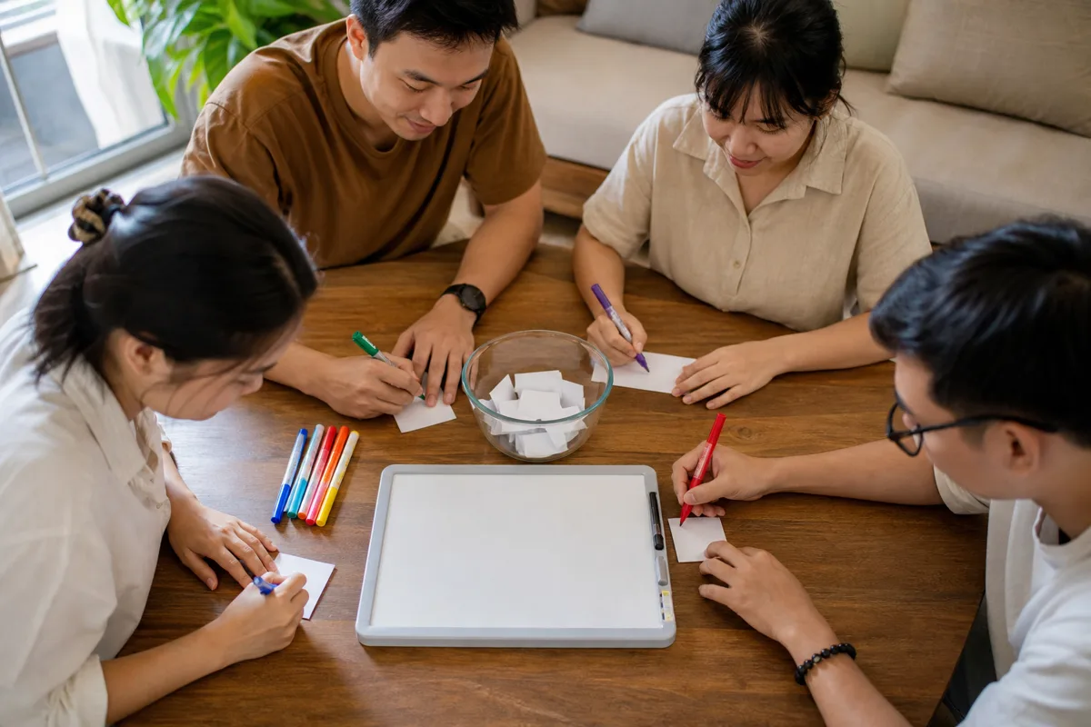 Nhóm bạn chuẩn bị thẻ từ để vẽ